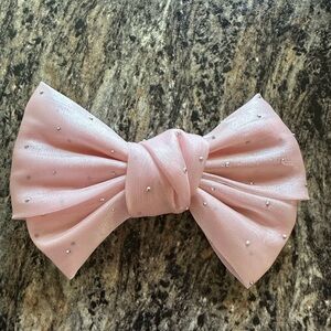 Pink Satin Hair Bow with Rhinestones
